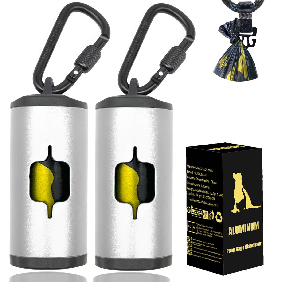 SHAOUMAN metal dog poop bag holder silver—secure lid-closure for reliable walks.