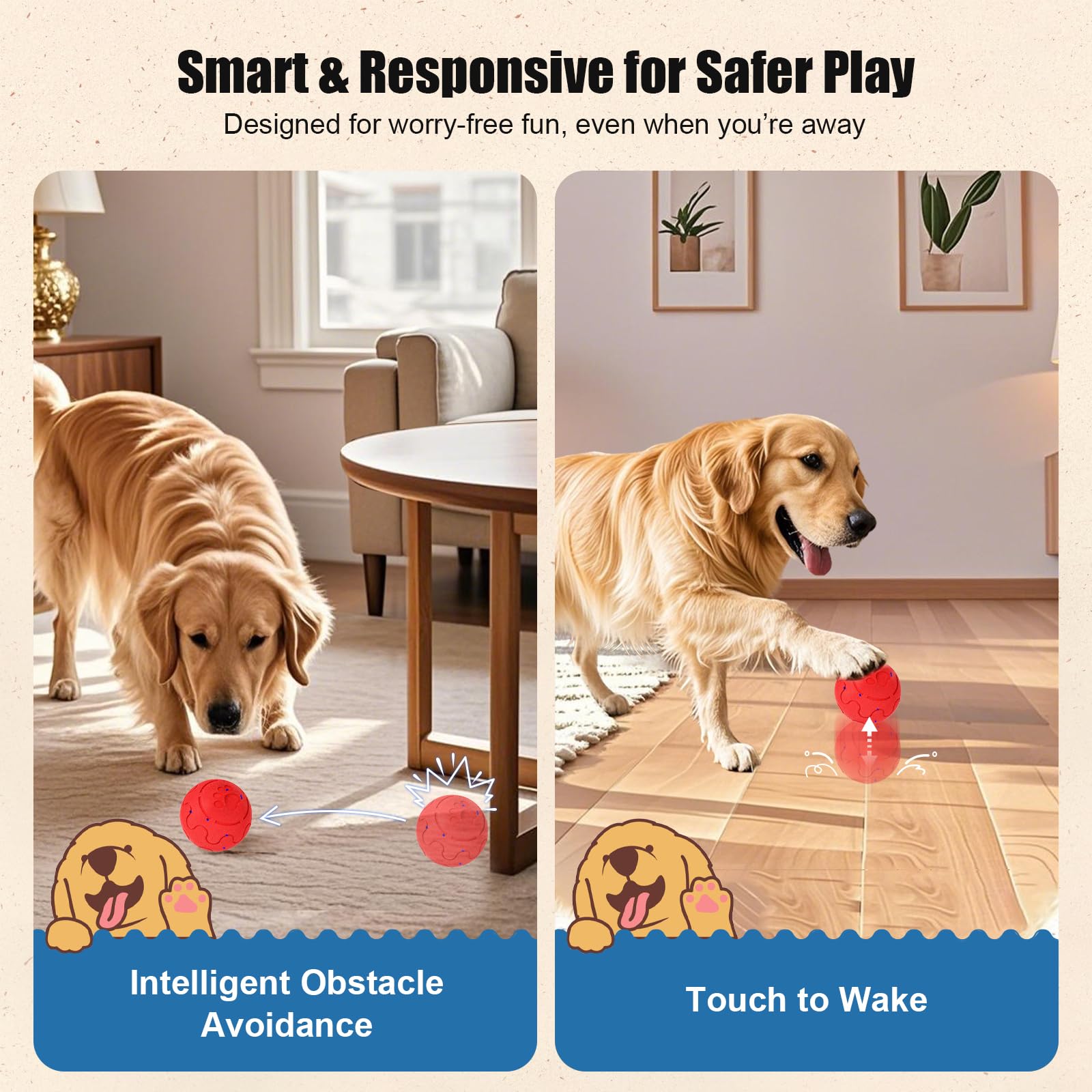 Shapana water-resistant IP54 dog toy handles indoor and outdoor splashes.