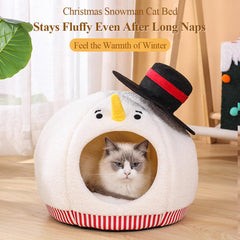 Shapeazy snowman cat bed interior plush padding supports restful sleep.