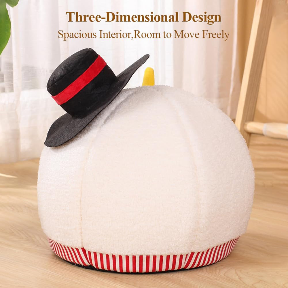 Shapeazy snowman cat bed non-slip base keeps pet safe indoors.
