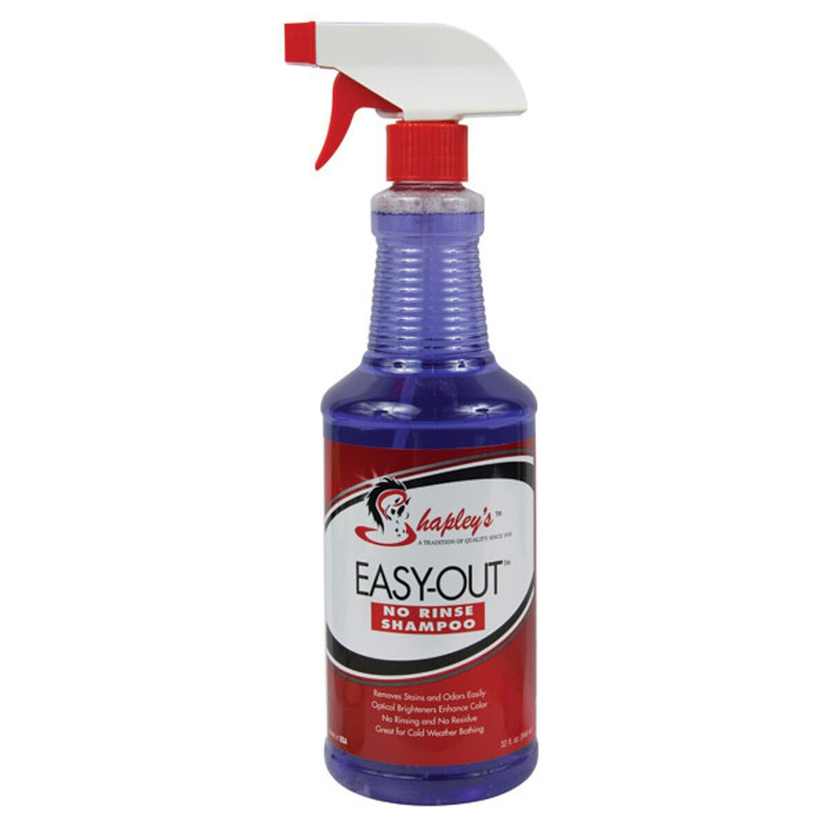 Shapley's Easy-Out No Rinse Shampoo bottle for spot cleaning and odor control on horses.
