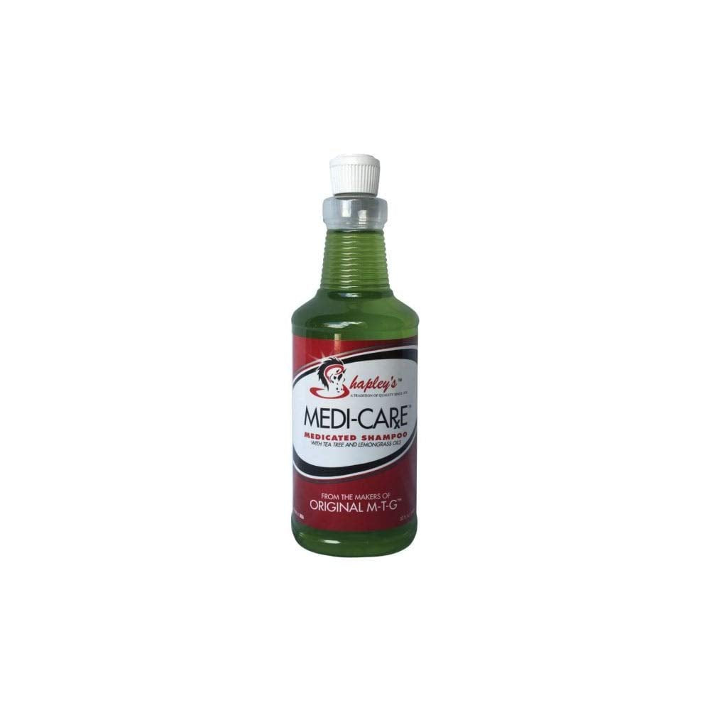 Shapley's Medi-Care Med Shampoo bottle with tea tree promotes healthy skin and shine.