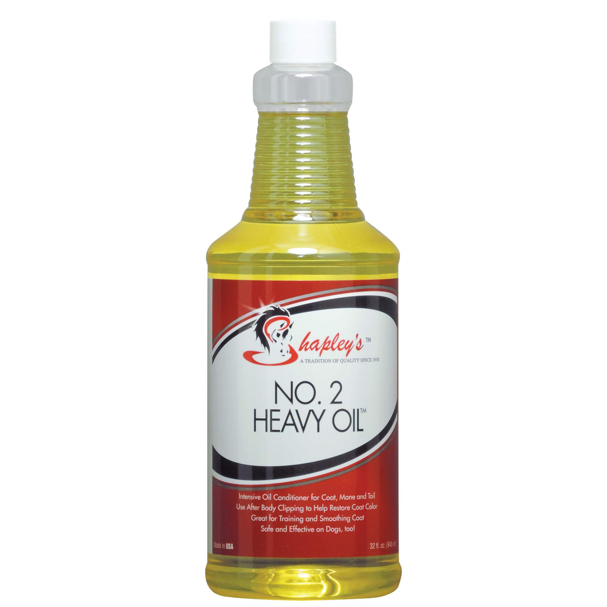 Shapley's No.2 Heavy Oil bottle close-up for deep conditioning and coat shine.