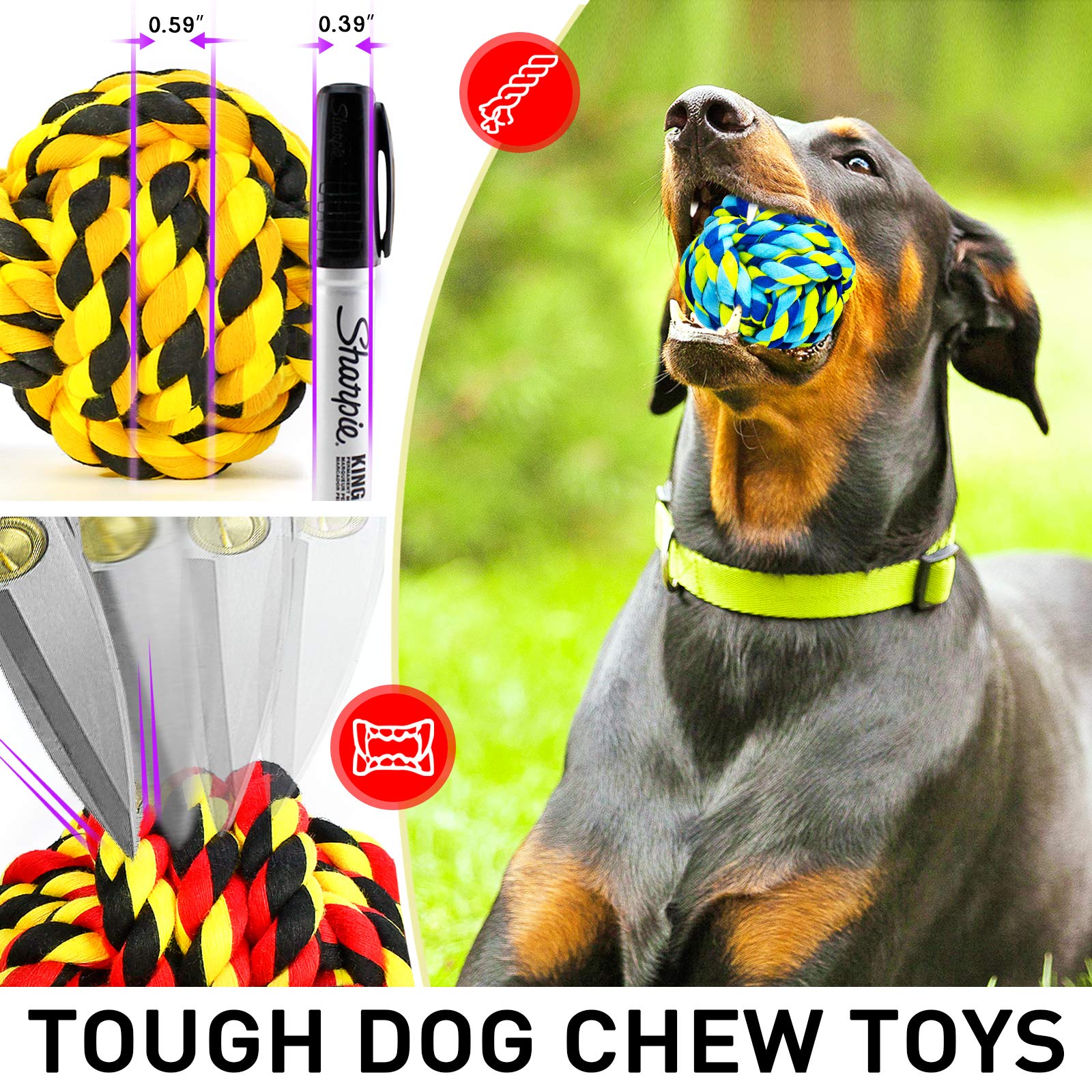 SHARLOVY dog toy rope ball—great for teething and fetch in large breeds.