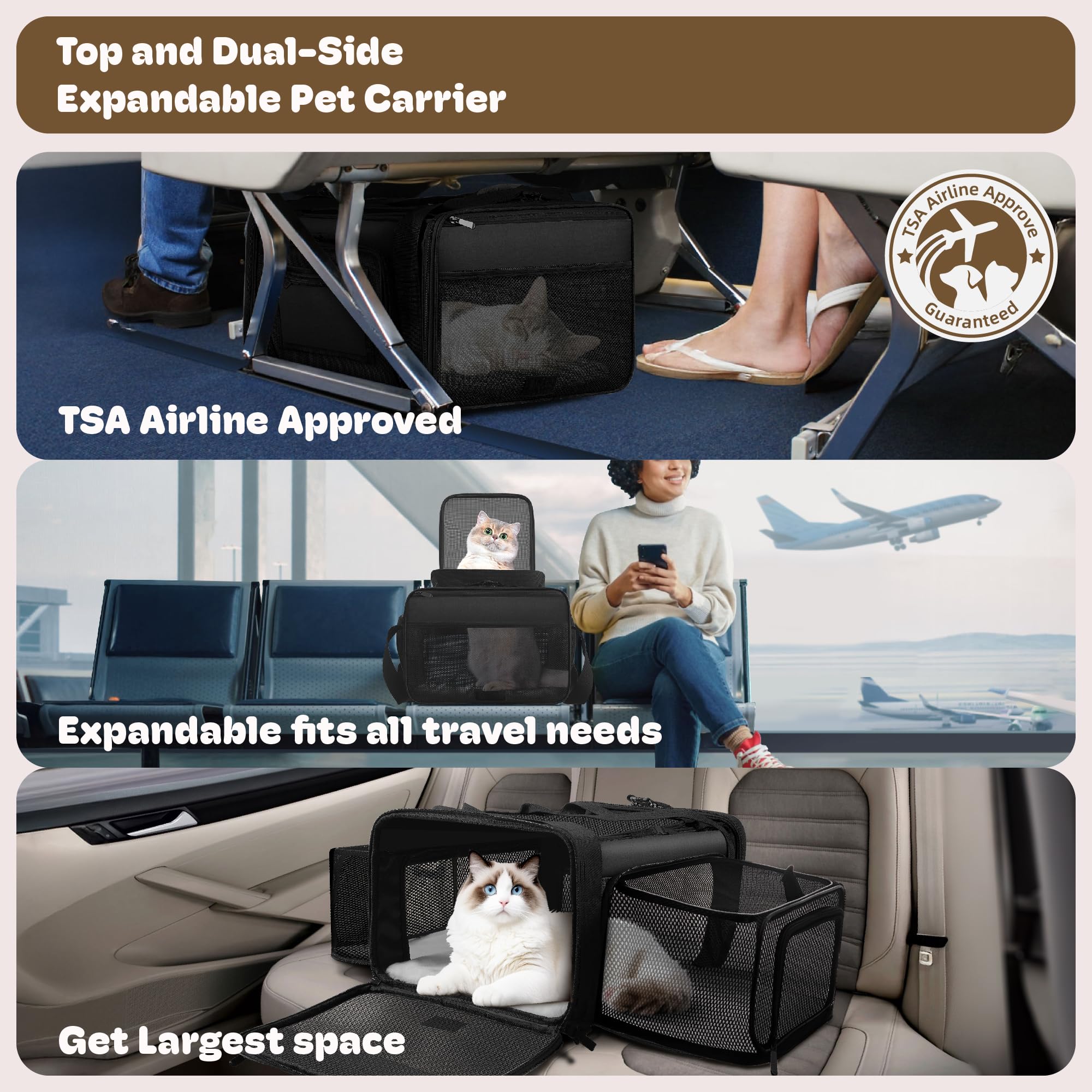 Sharlovy dual-side expandable cat carrier offering versatile space for car and cabin trips
