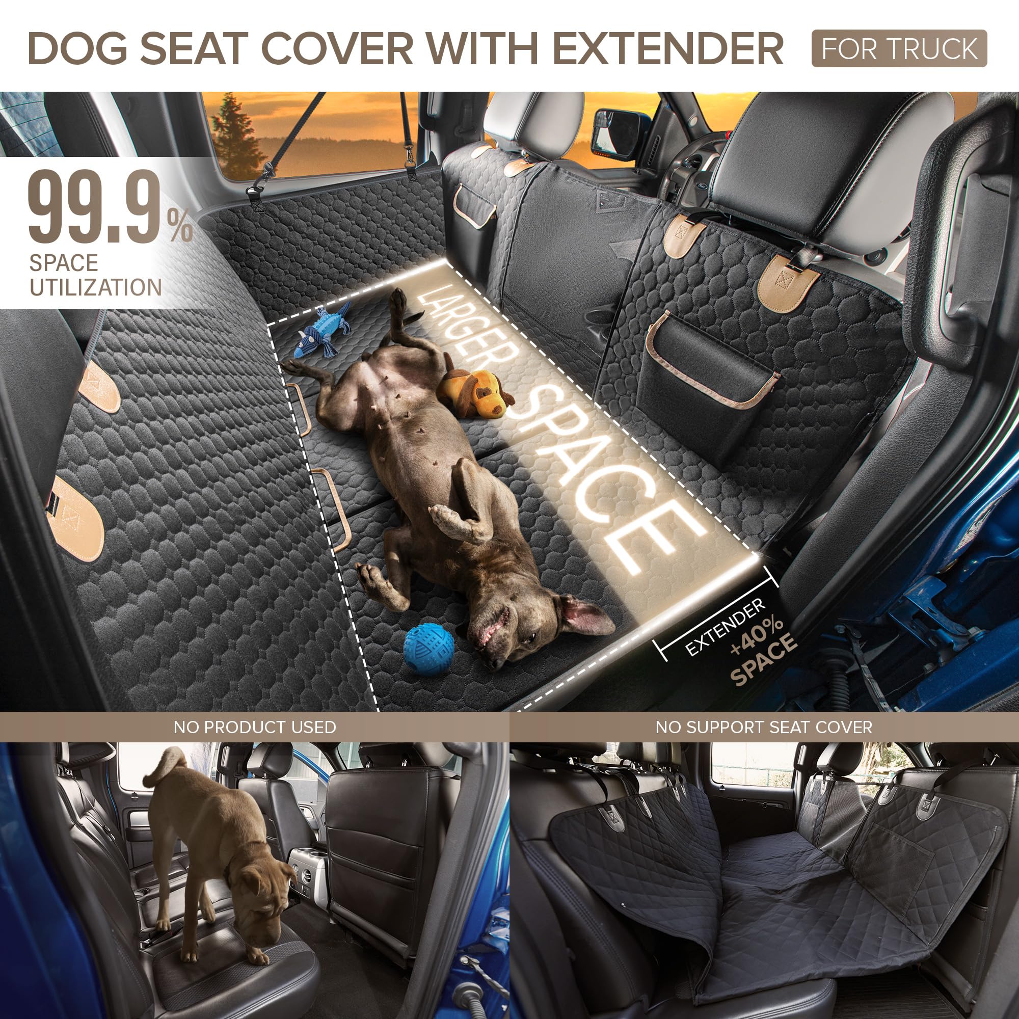 SHARLOVY hard-bottom dog seat cover provides stable lounging in vehicle.