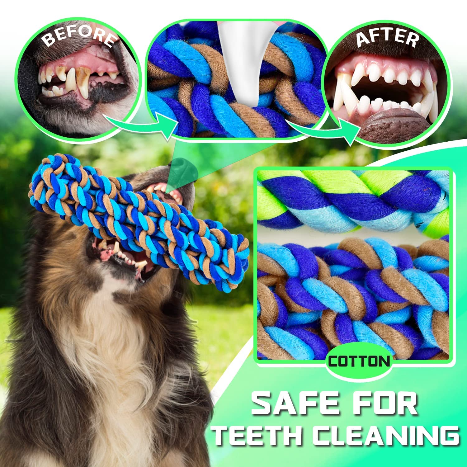 SHARLOVY multi-knots cotton rope dog toy for interactive tug-of-war and mental stimulation.