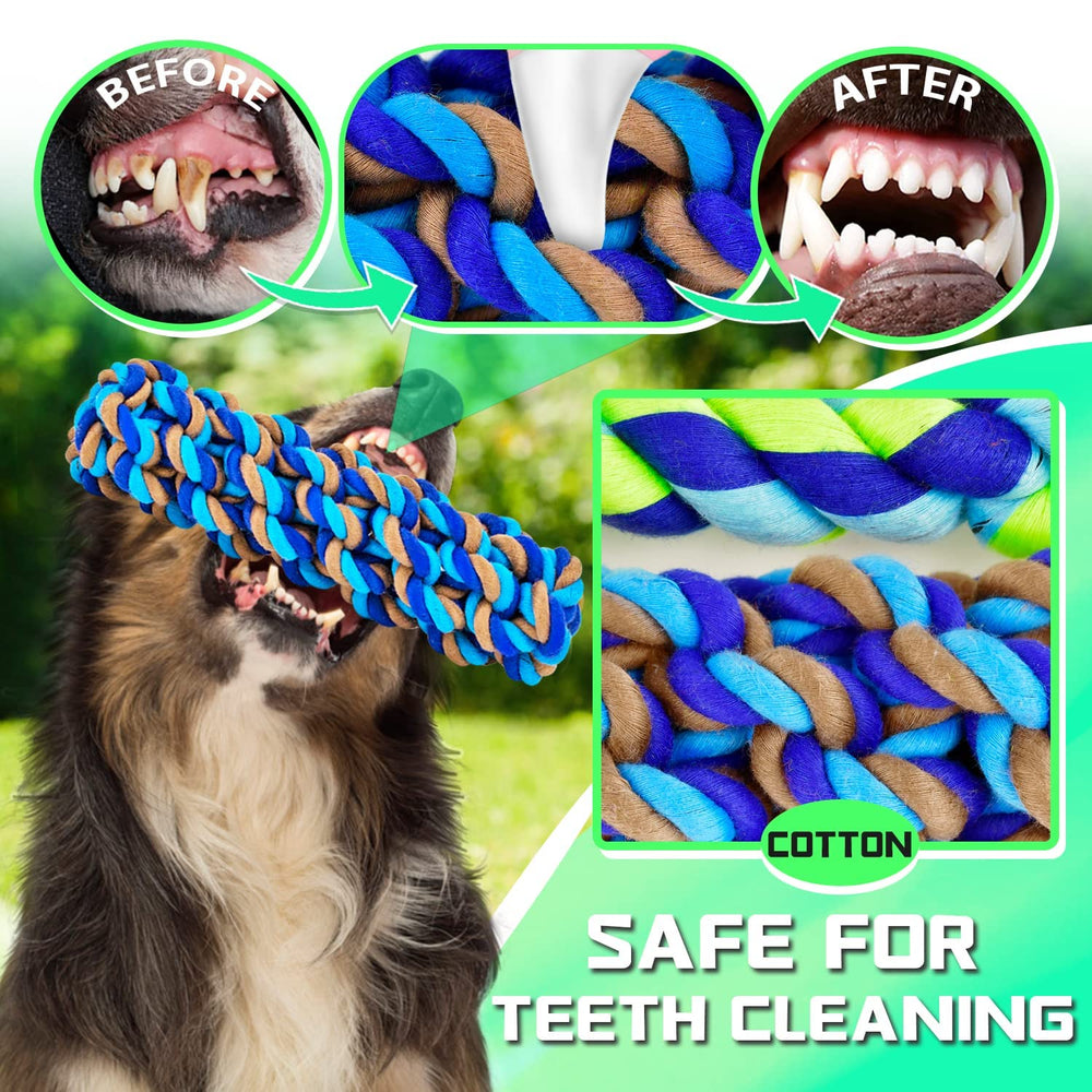 SHARLOVY multi-knots cotton rope dog toy for interactive tug-of-war and mental stimulation.