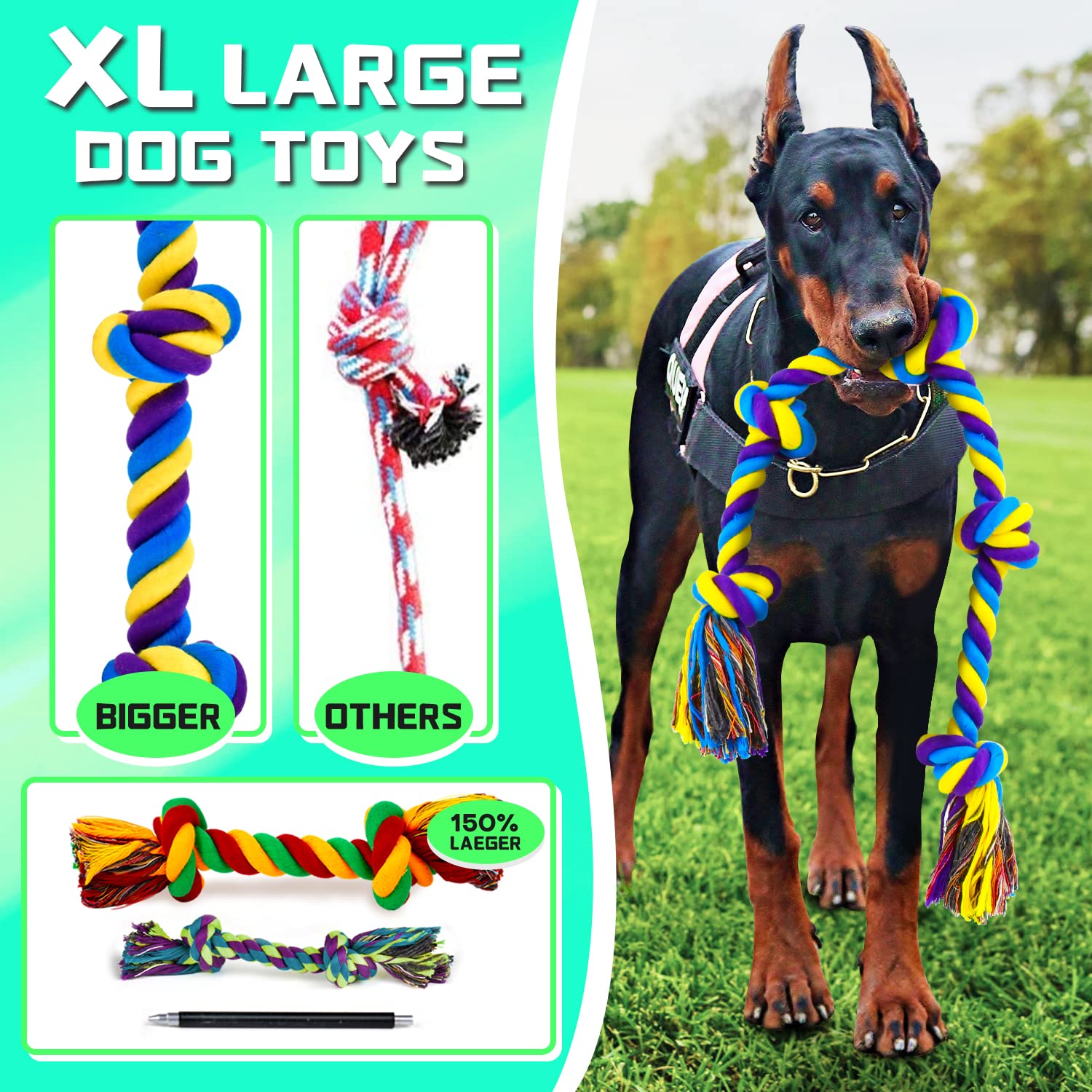 SHARLOVY rope-toy with 5 knots for heavy chewing sessions and reduces boredom.