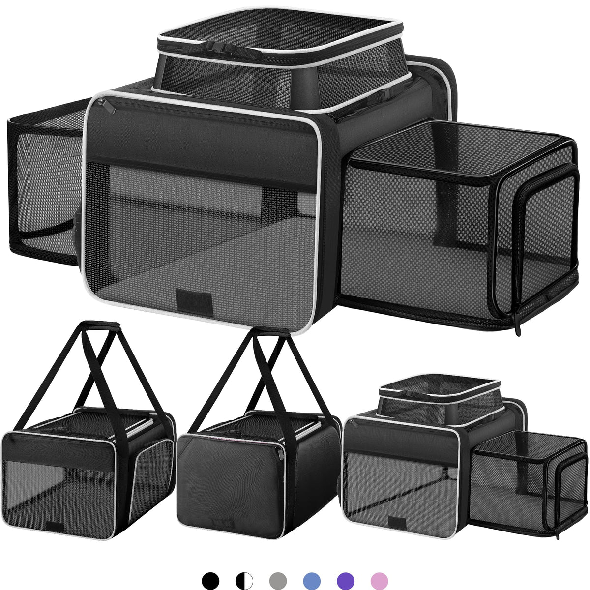 SHARLOVY top and side expandable pet carrier shows versatile travel space expansion