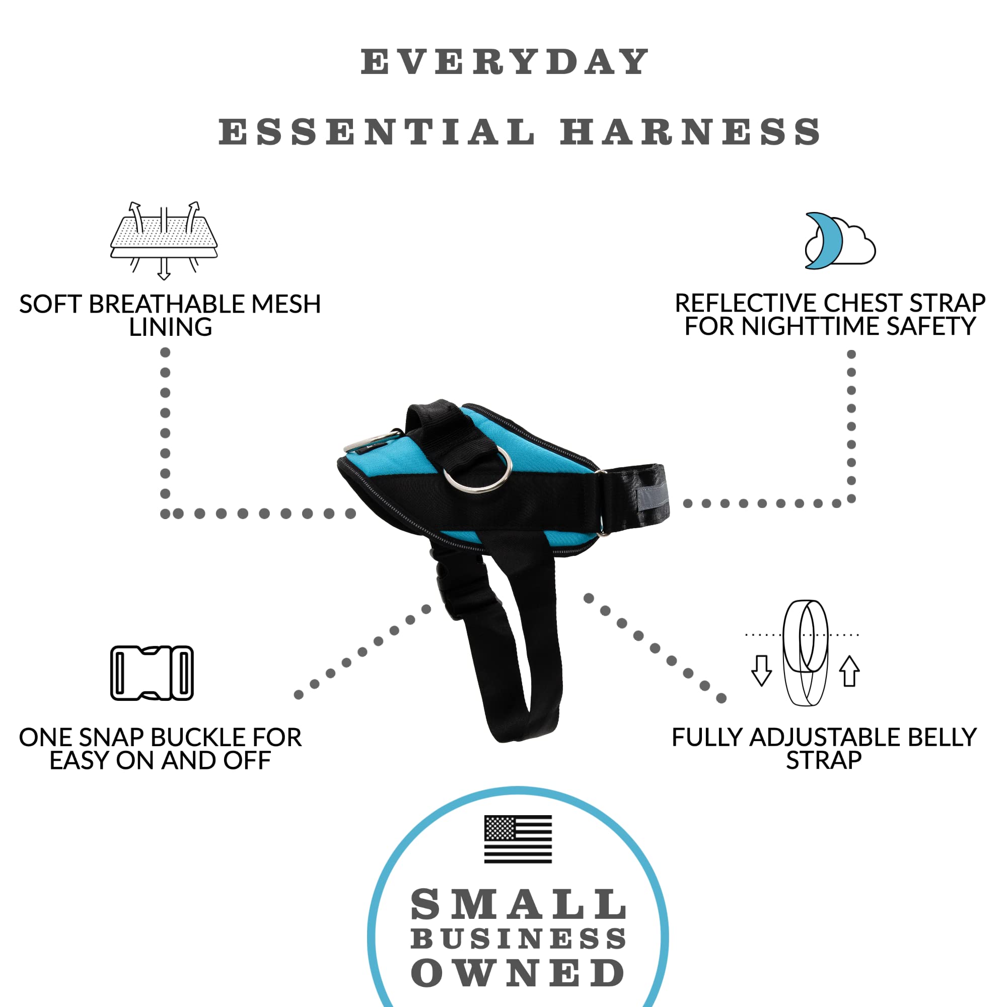ShawnCo Essential Dog Harness no-pull technology with triple leash clips for safer training.