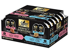 Sheba Perfect Portions salmon twin-pack trays showing premium real meat meals