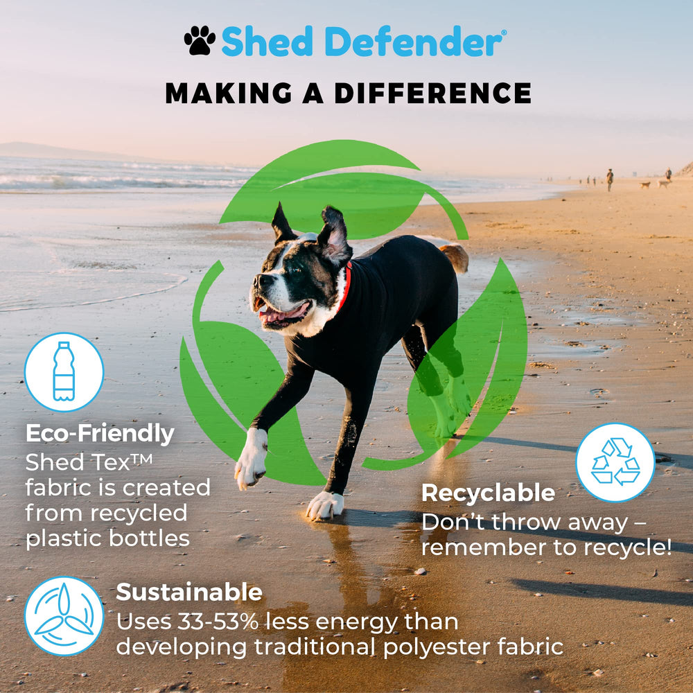 Shed Defender Sport dog onesie park scene demonstrates easy cleaning and mess containment.