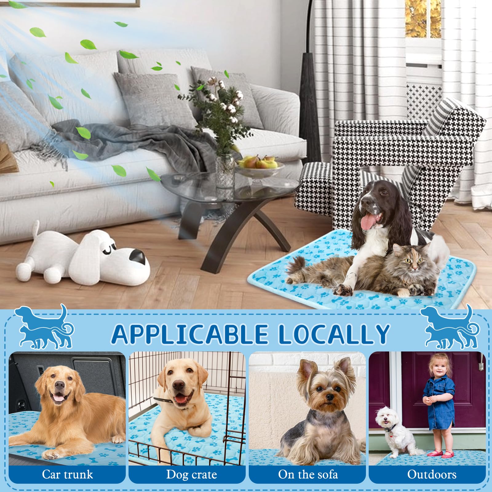 SHEJIZE Dog Cooling Mat non-slip bottom keeps pets secure on any surface.