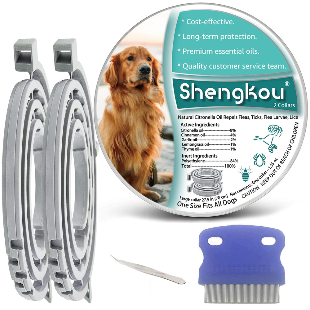 ShengKou flea collar on large dog neck with adjustable-fit for comfortable wear.