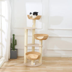 SHENGOCASE cat tree basket bed 2 provides spacious nap spot with soft woven texture.