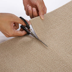 SHENGOCASE self-adhesive carpet being installed on wooden furniture.