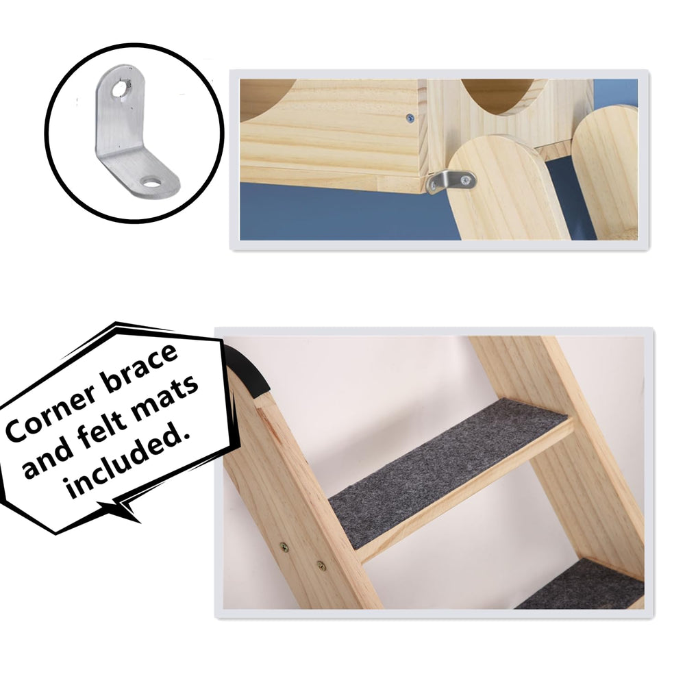 SHENGOCASE solid wood ladder with carpeted steps encourages scratching and lounging.
