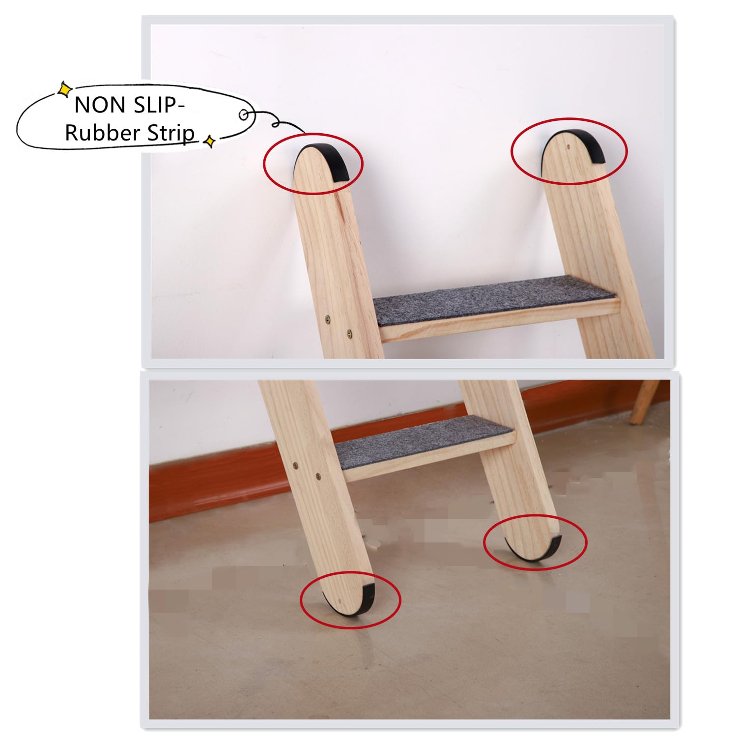 SHENGOCASE cat ladder with non-slip strips keeps steps secure during climbs.