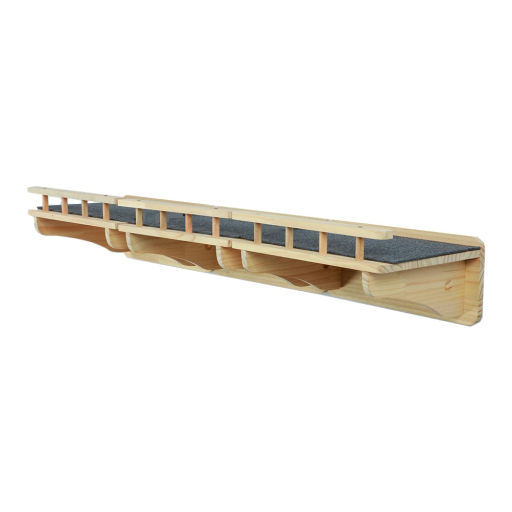 SHENGOCASE solid wood wall-mount shelves create a continuous elevated walkway for cats.