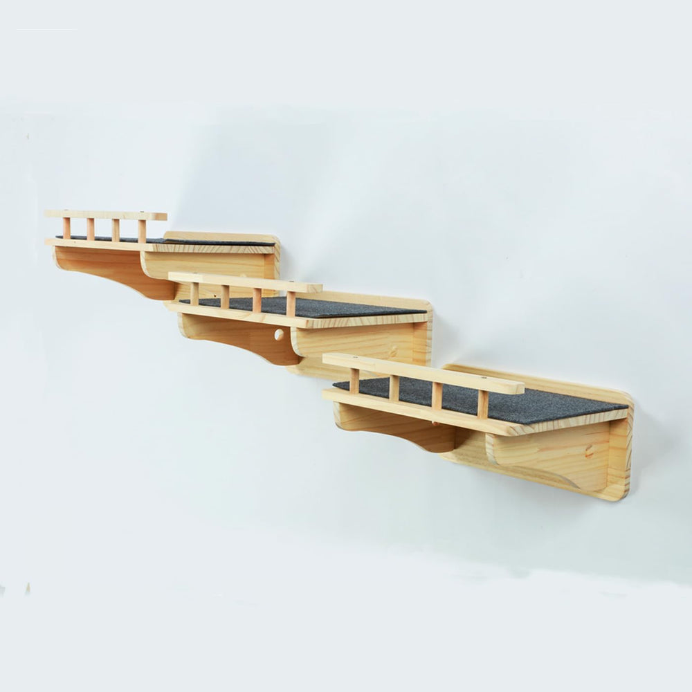 SHENGOCASE wall-mounted cat perch system promotes active play.