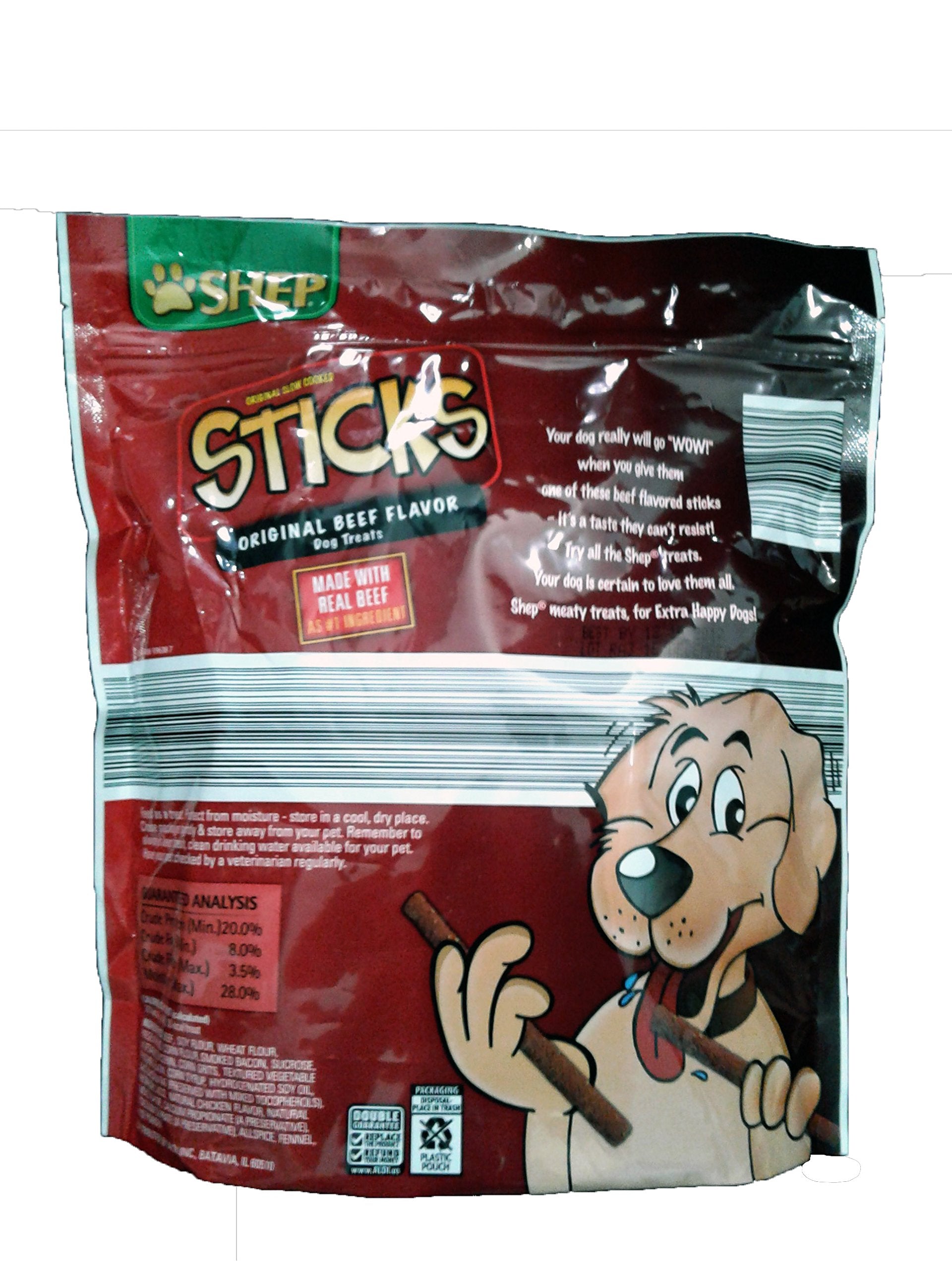 Shep Heart to Tail beef sticks closeup showing chewy texture for dogs.
