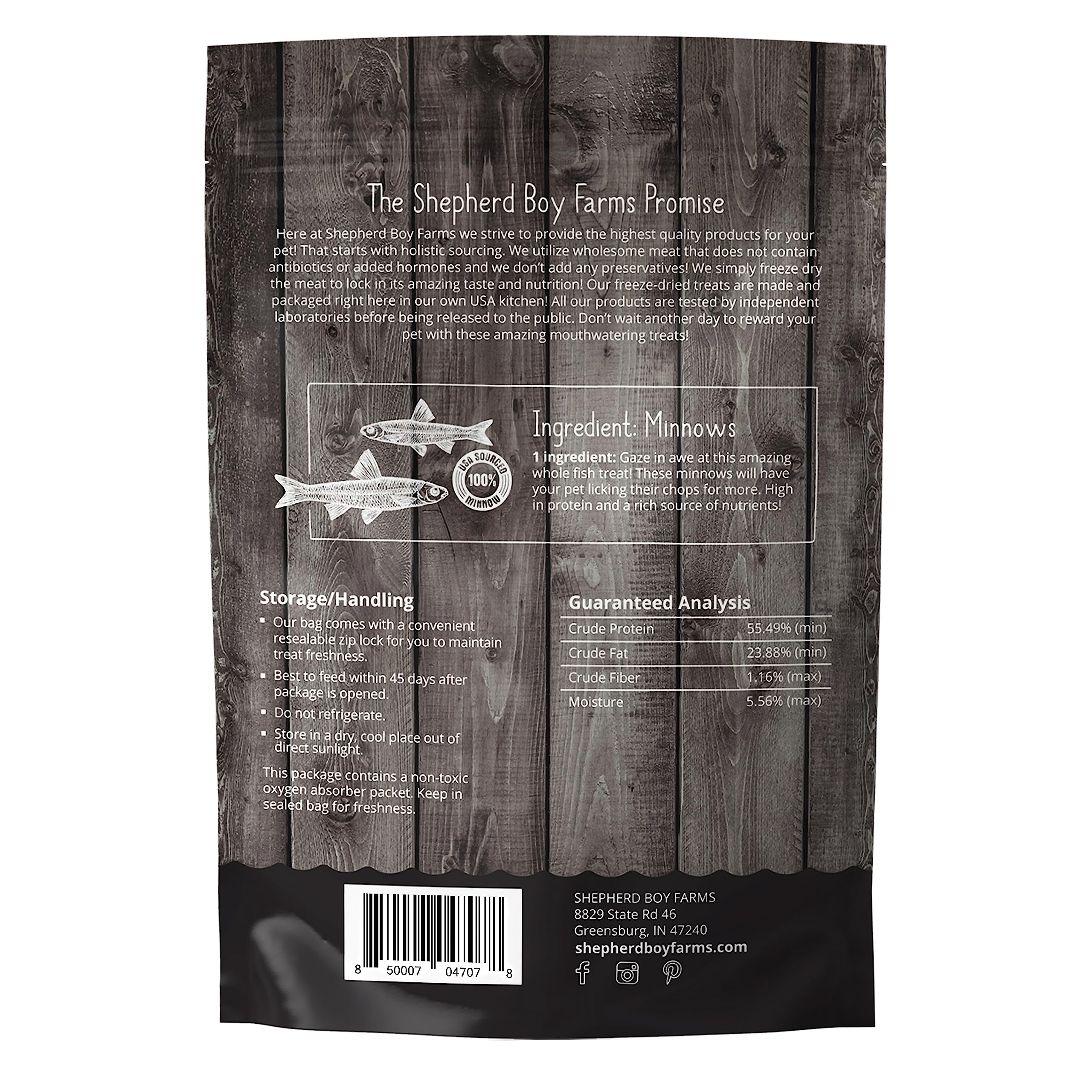 Shepherd Boy Farms minnow treats are suitable for dogs and cats.