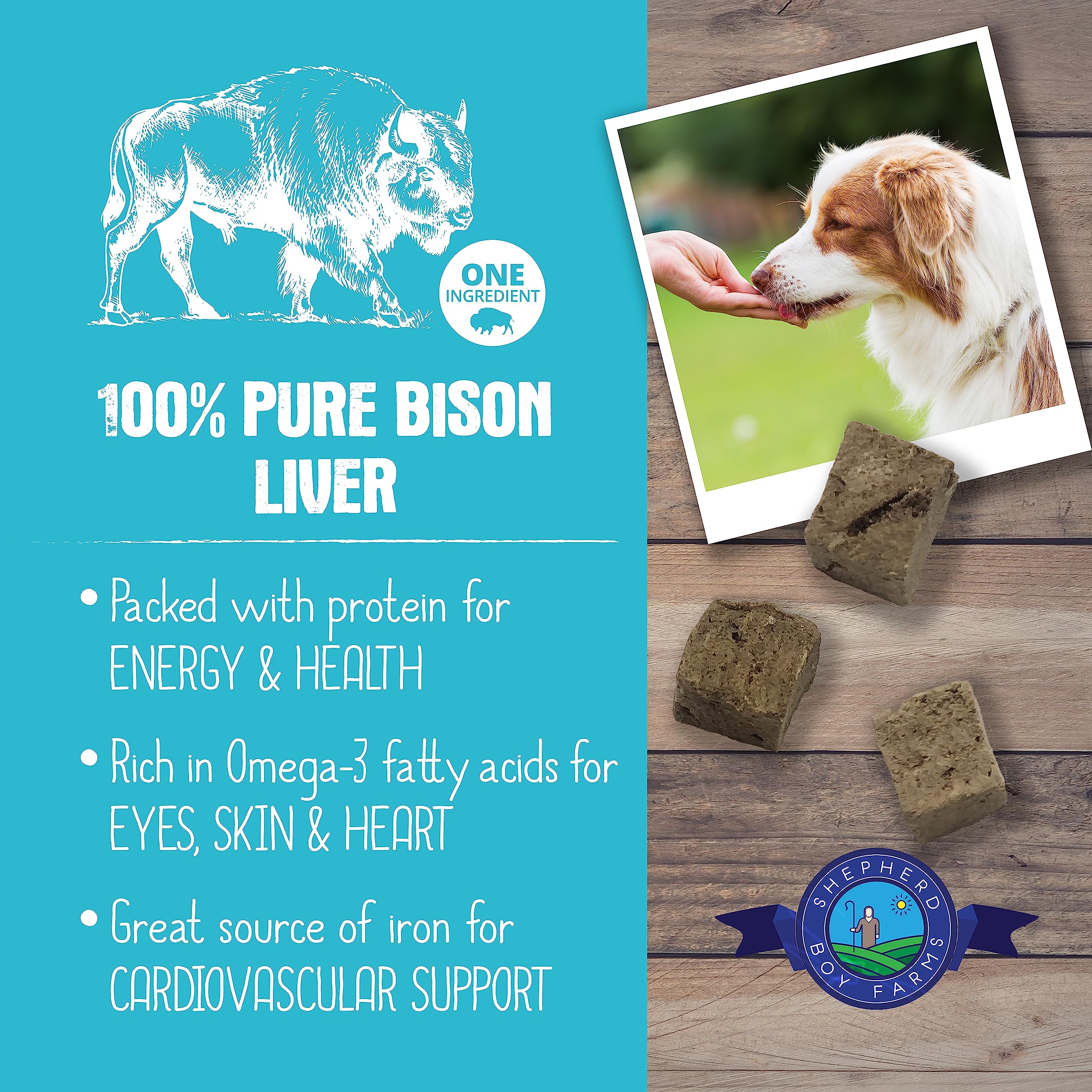 Higado de bisonte deshidratado, primer plano, fuente de proteina para mascotas.