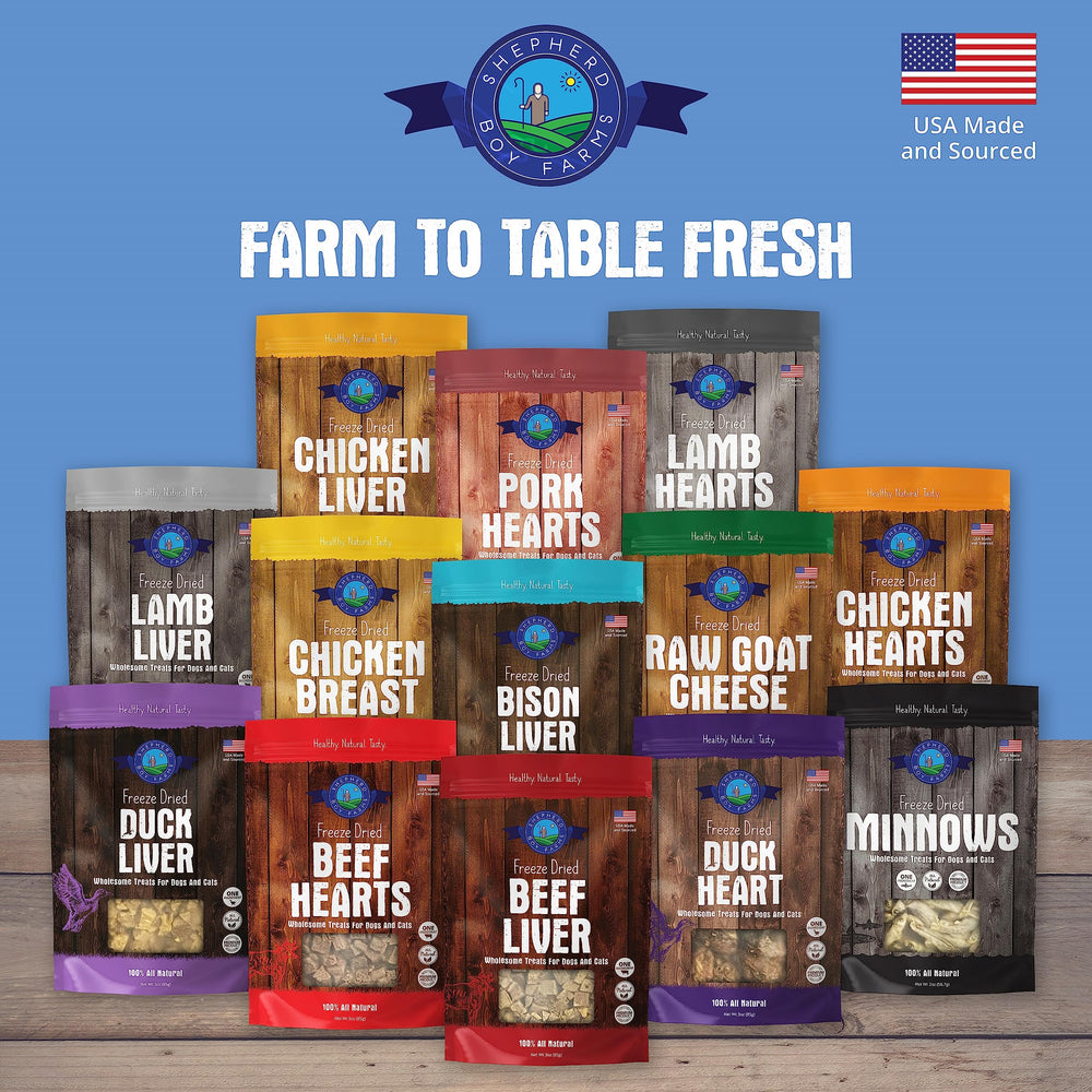 Shepherd Boy Farms high-protein-beef-heart-snack supports active pets with protein-packed bites.