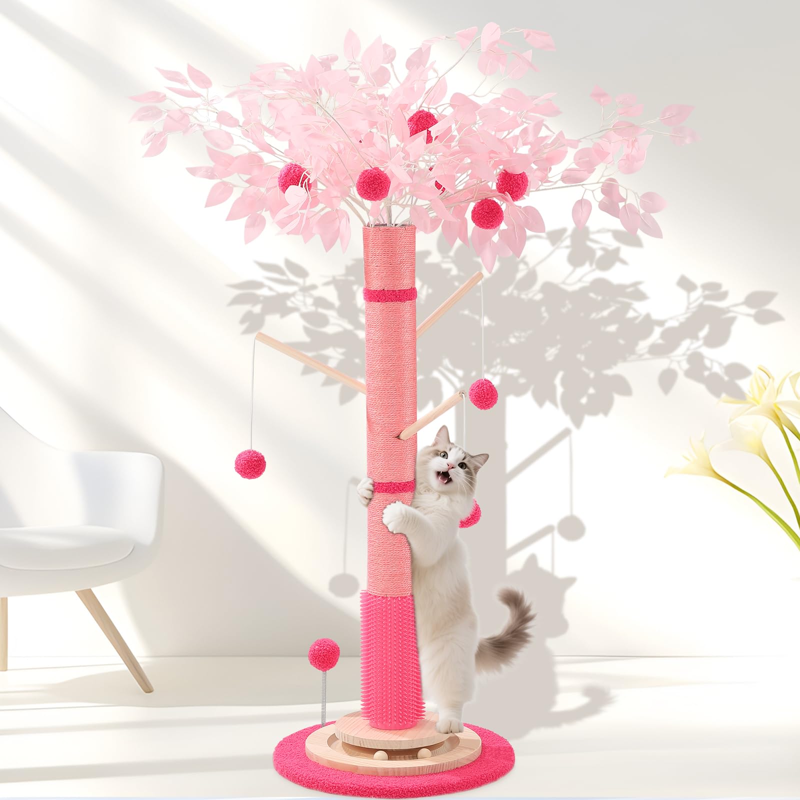 Sheripet 45inch cat scratching post in pink offers tall vertical stretch for active indoor cats.