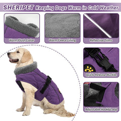 Sheripet dog coat winter purple XXL adjustable buckle detail for easy on-off