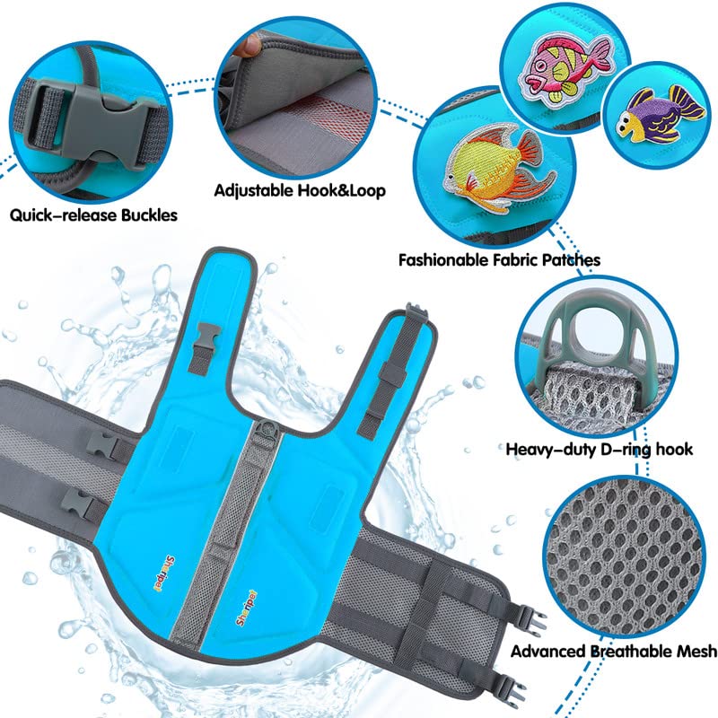 Sheripet dog life jacket with adjustable belly and neck straps for a snug fit