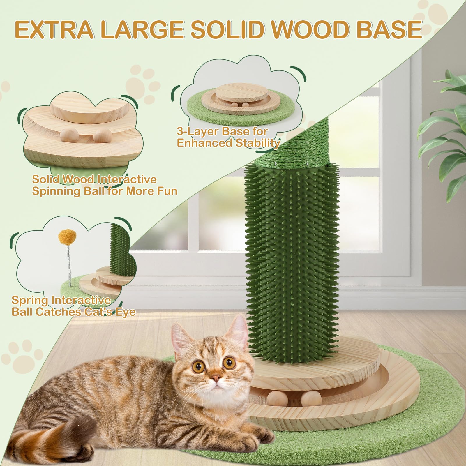 Sheripet sturdy wood-base post prevents tipping during vigorous scratching.