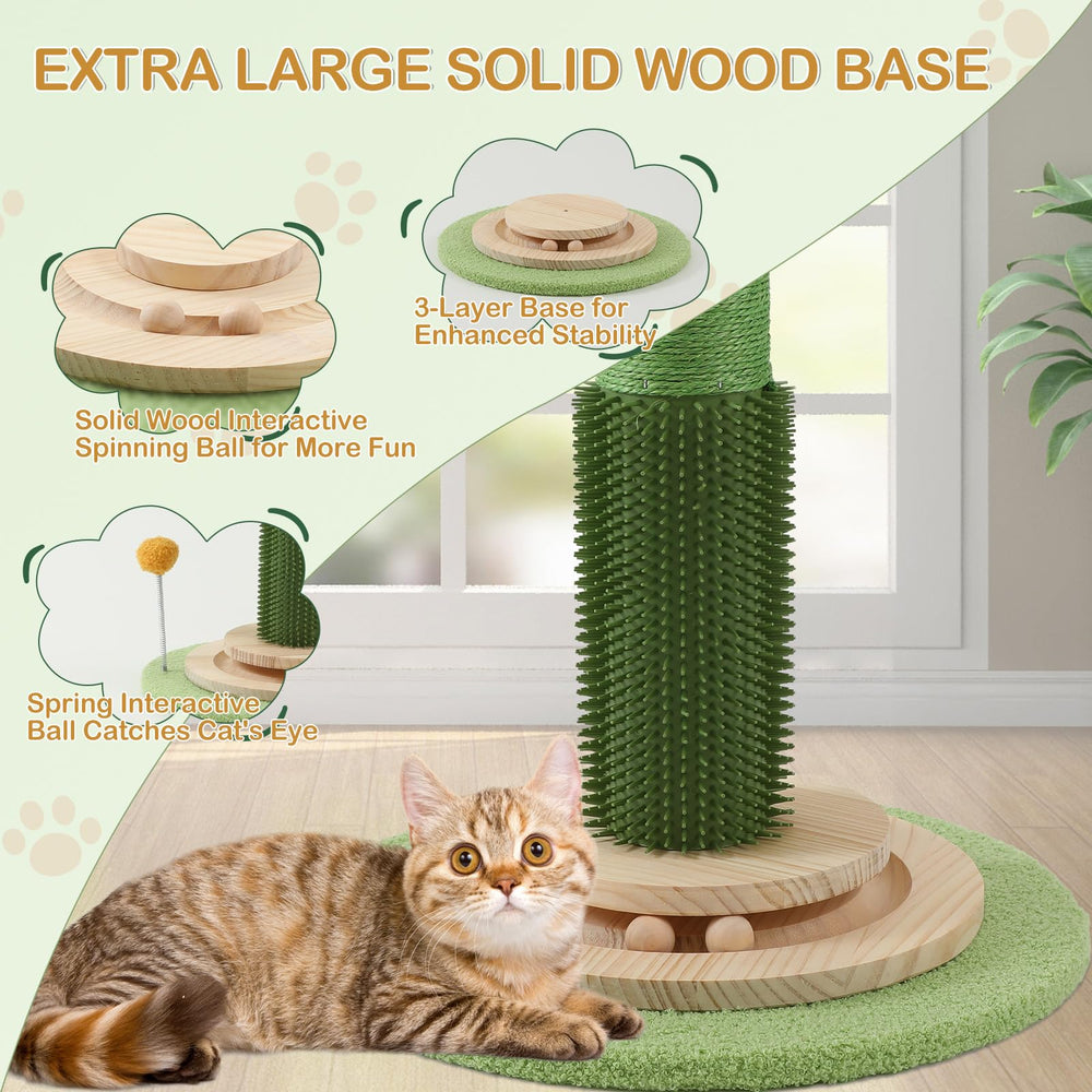 Sheripet sturdy wood-base post prevents tipping during vigorous scratching.