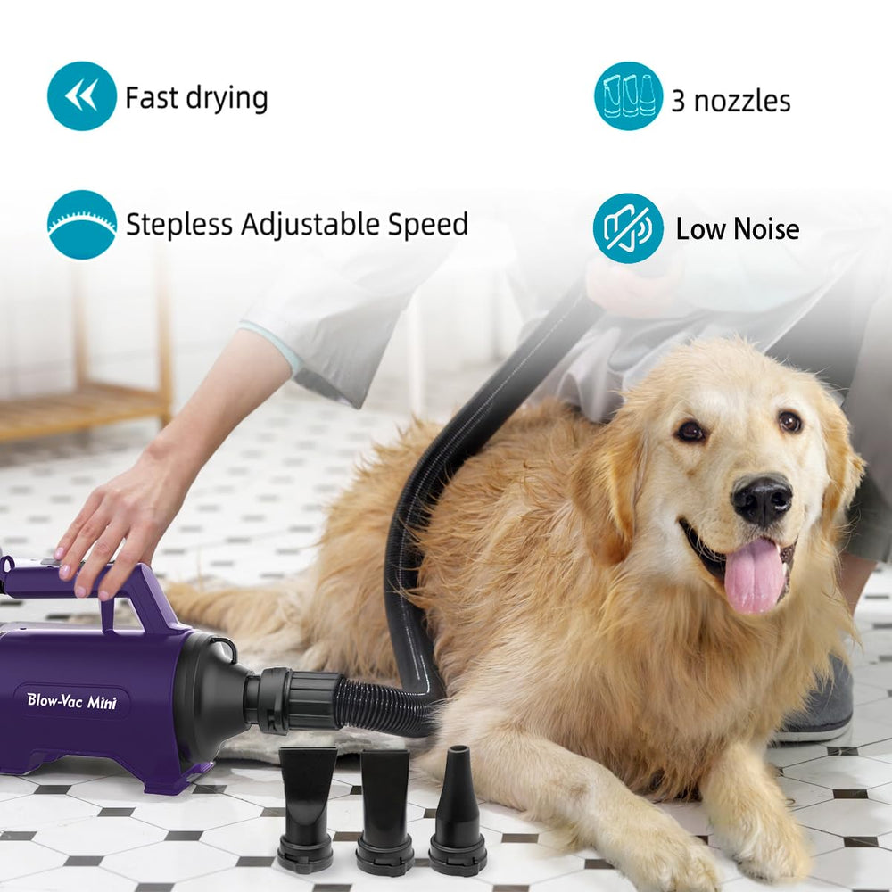Shernbao dog dryer hose attachment demonstrates flexible reach for thorough drying.