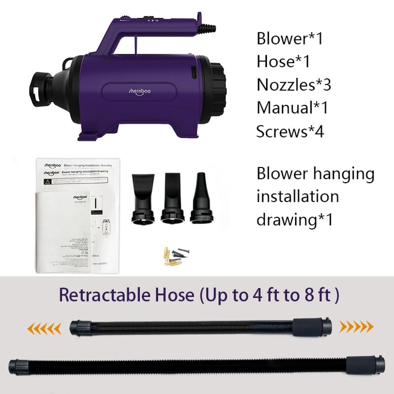 Shernbao dog dryer wall-mount kit shows space-saving setup for pro grooming.