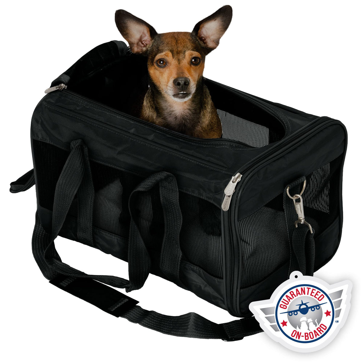 Sherpa Original Deluxe Medium underseat fit showcases cabin-friendly size for easy travel