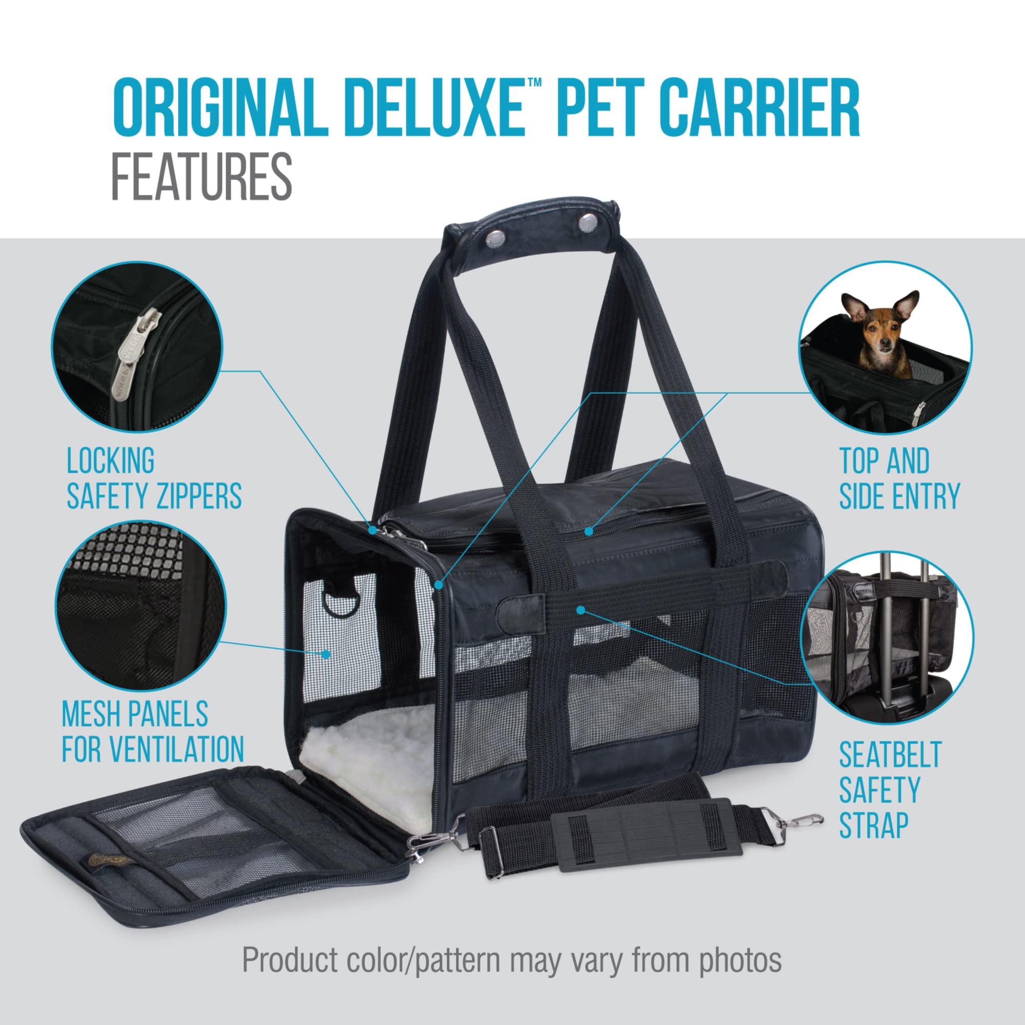 Sherpa Original Deluxe Small side-entry for easy pet access.