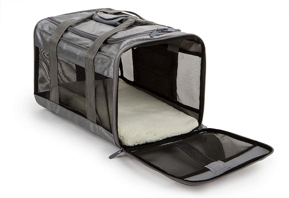 Sherpa To Go Travel Pet Carrier gray padded shoulder strap comfort.