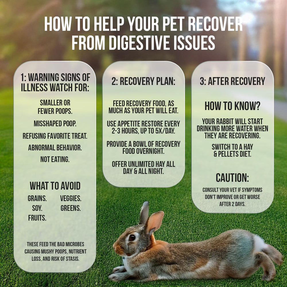 Sherwood Pet Health bulk recovery food small bag highlights Timothy hay-based nutrition for rabbits