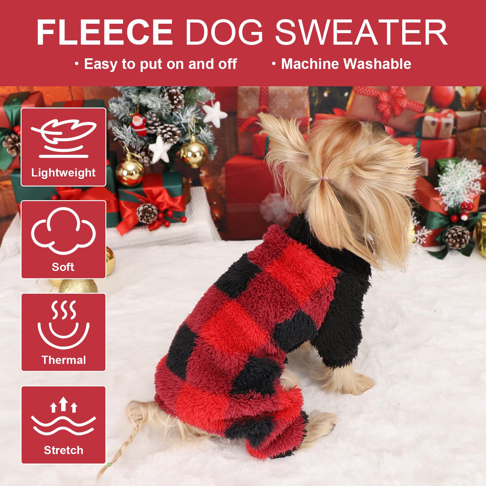 Shifenmei plaid winter outfit on small dog for festive photos