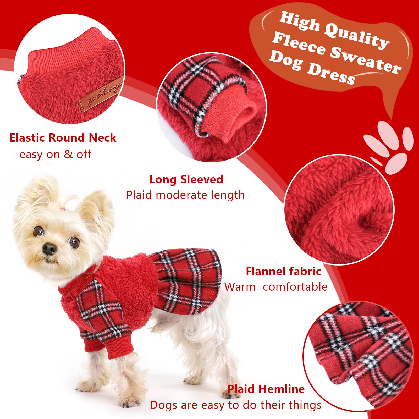 Shifenmei dog sweater plaid red XS detail highlights fashionable warmth for outings.