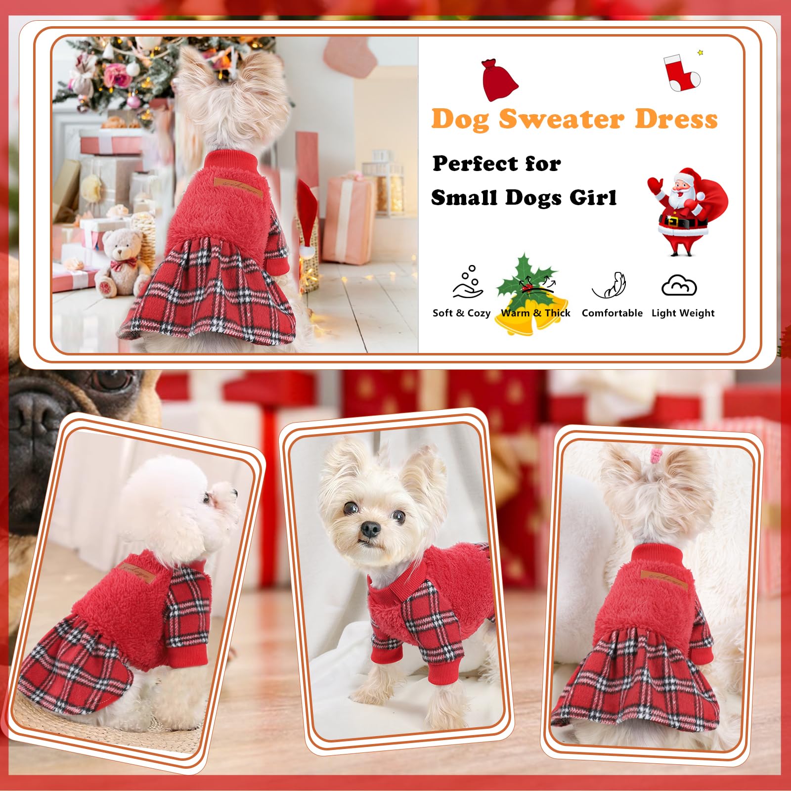 Shifenmei dog sweater red XS model wearing demonstrates easy pullover design.