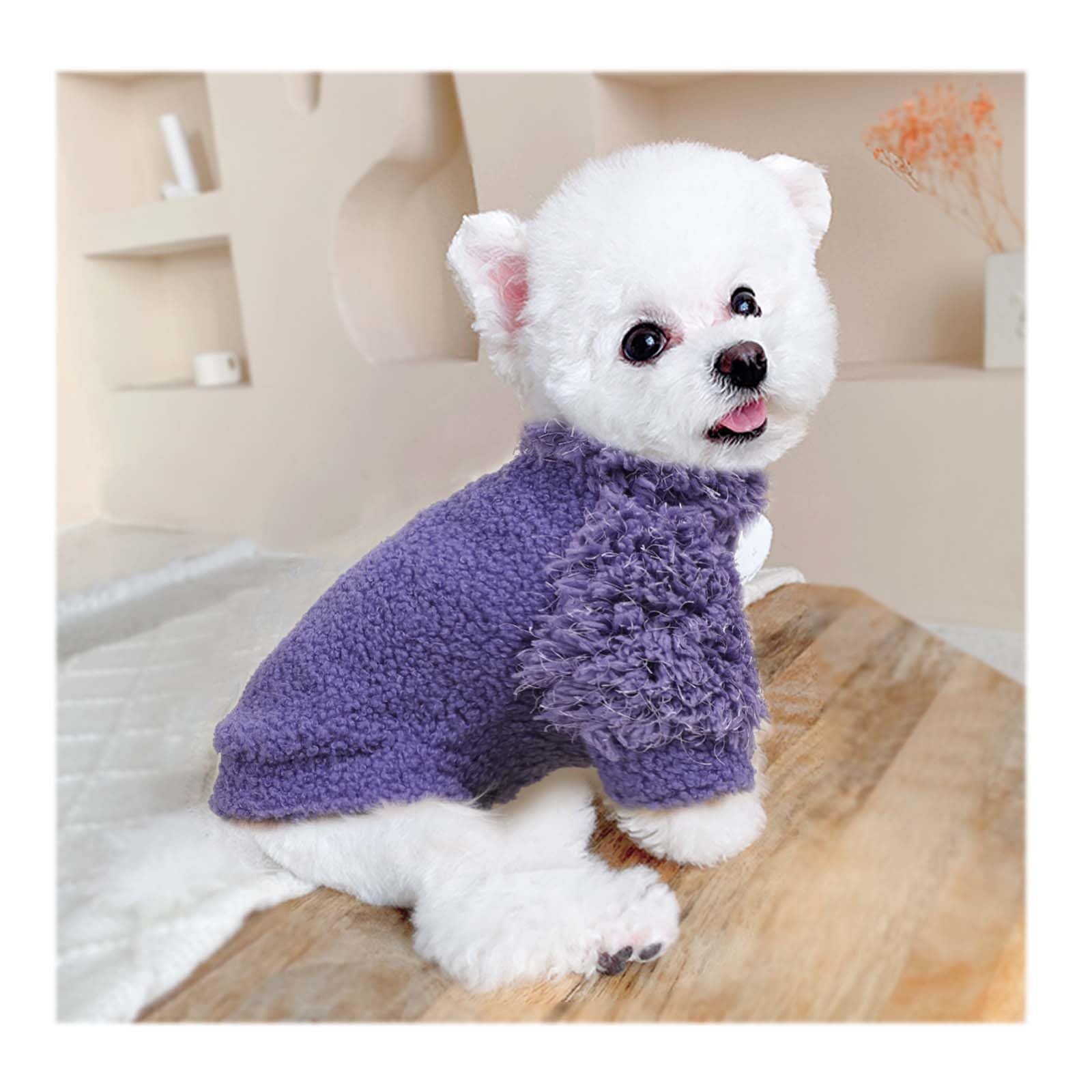 Shifenmei dog sweater turtleneck closeup shows cozy fleece texture for snug winter wear.