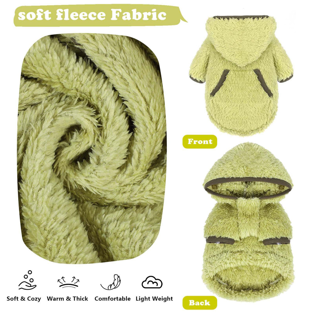 Shifenmei small dog jacket fleece green makes outdoor walks easy and comfortable.