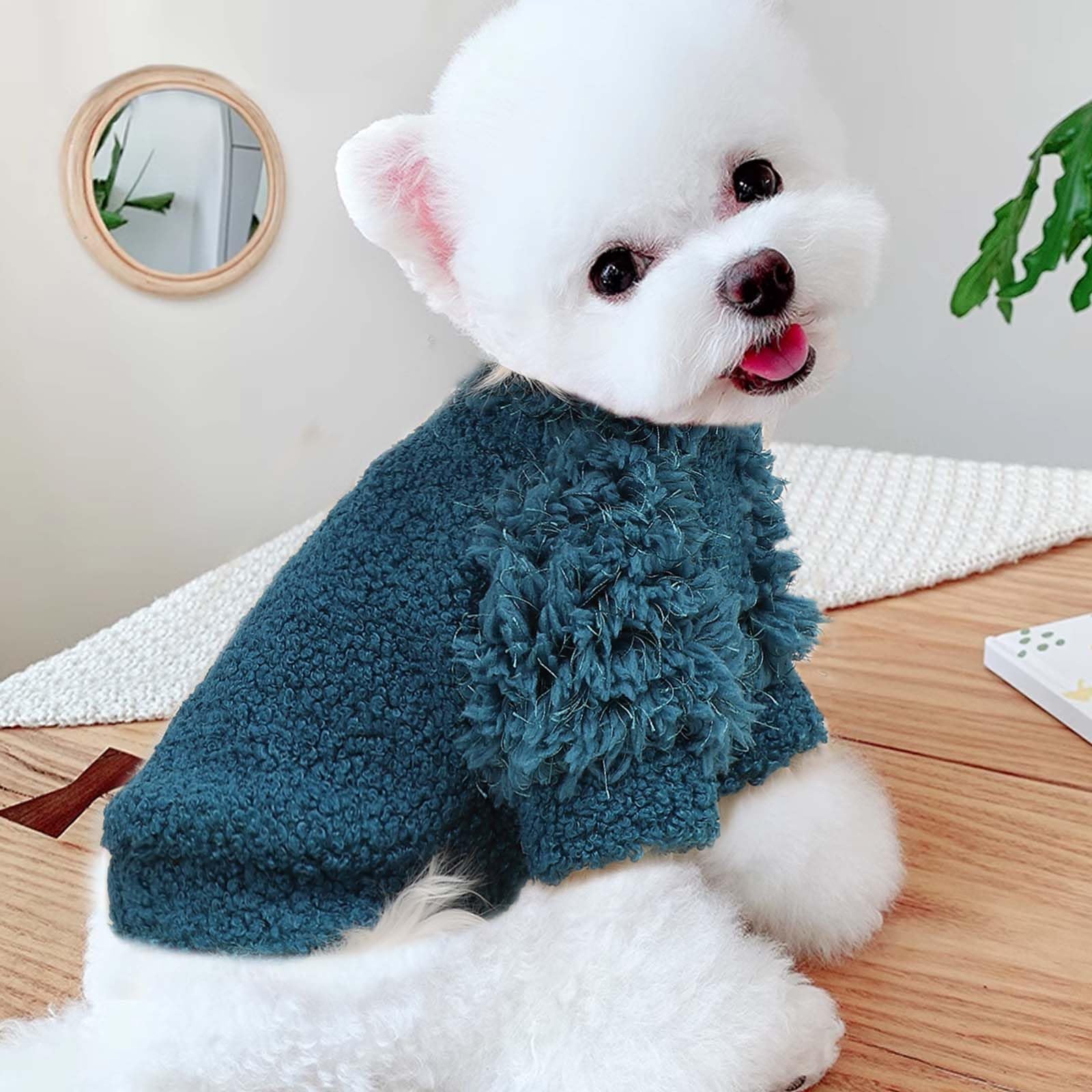 Shifenmei small dog sweater green back view highlights snug fit for everyday outings.