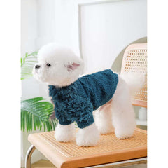 Shifenmei small dog sweater green pullover closeup highlights plush fleece and flexible fit.