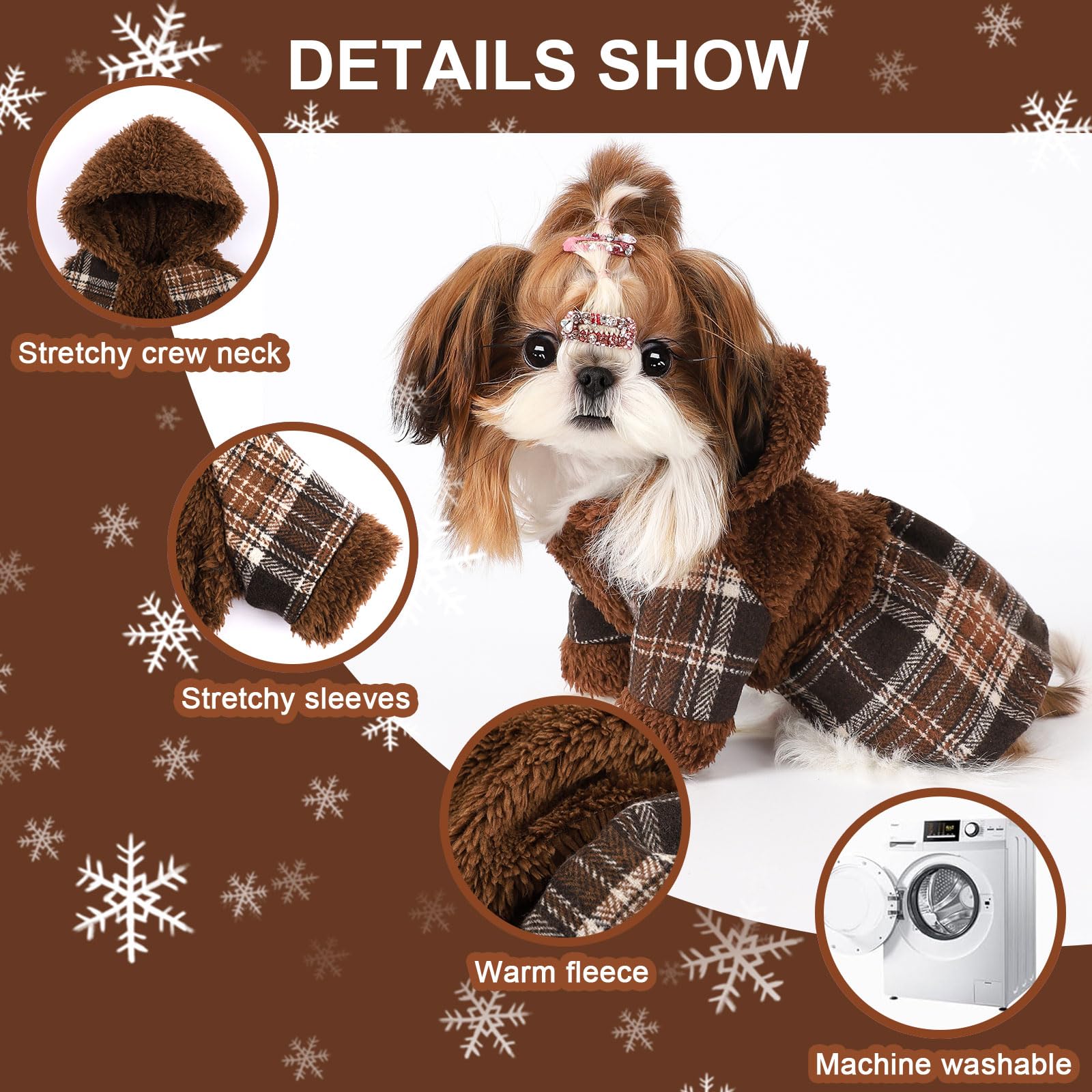 Shifenmei small dog winter coat hood showcases extra warmth and easy on/off