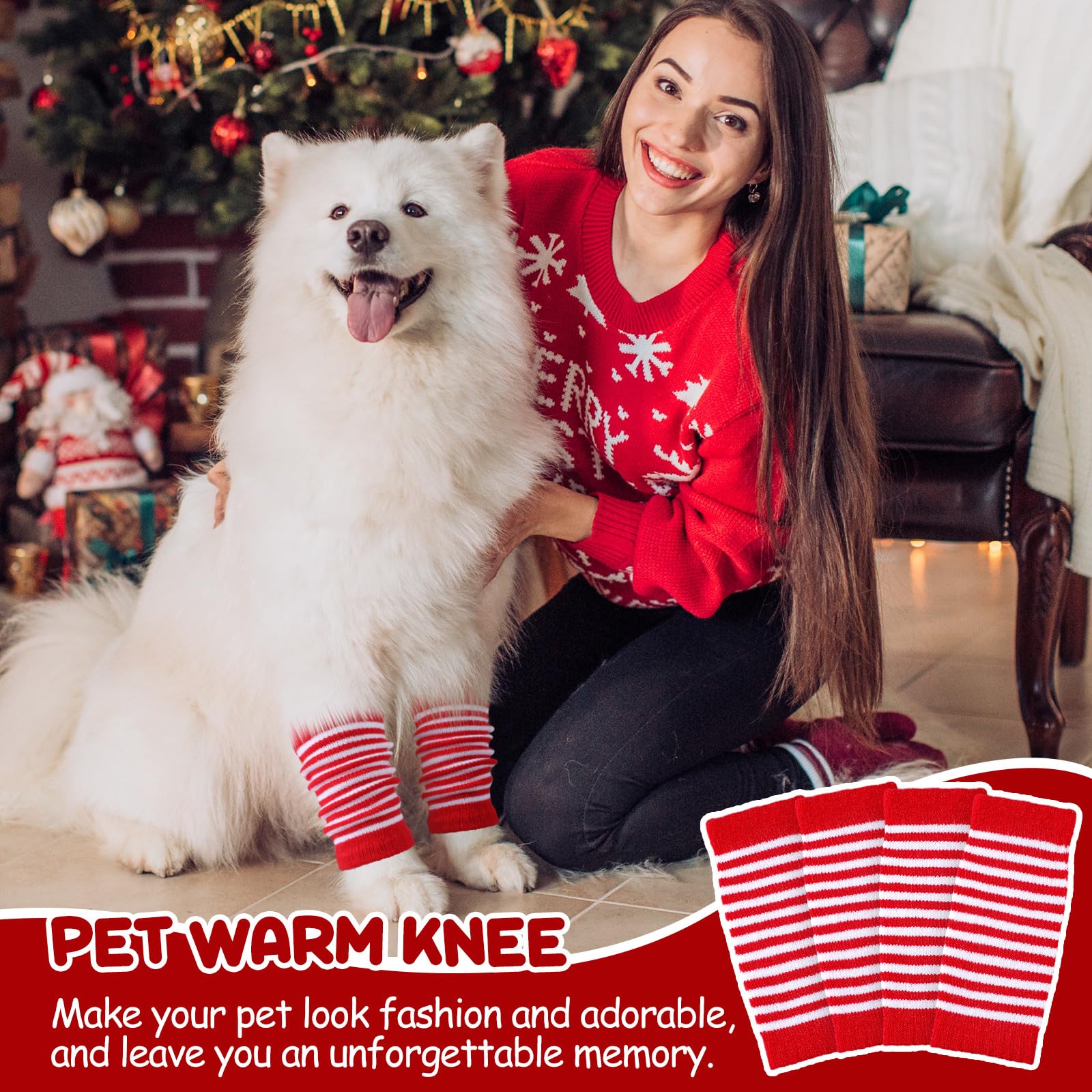 Shihanee dog leg warmers showing elastic-band fit for secure wear.