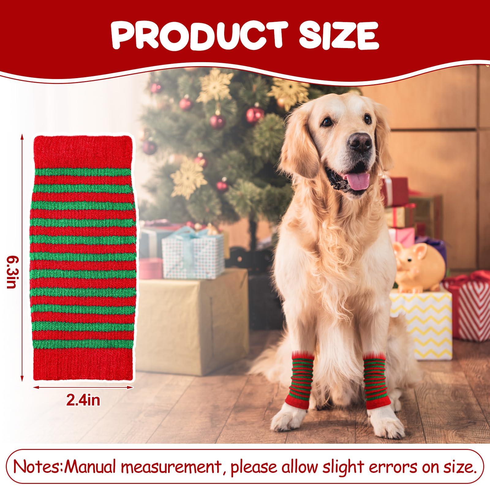 Shihanee dog leg warmers white-red stripes add charm during chilly walks.